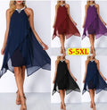 Pure Color Mesh Sleeveless Irregular Loose Dress